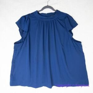 New! Eloquii blue short flutter sleeves top keyhole back,‎ size 26